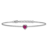 14kw 1/20ct Lab Grown Diamond VS+ F+ & Ruby w/ 1in ext. Halo Heart Bracelet