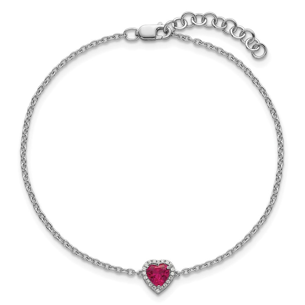 14kw 1/20ct Lab Grown Diamond VS+ F+ & Ruby w/ 1in ext. Halo Heart Bracelet