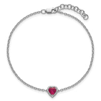 14kw 1/20ct Lab Grown Diamond VS+ F+ & Ruby w/ 1in ext. Halo Heart Bracelet