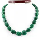 Beautiful 494.00 Cts Earth Mined Enhanced Green Emerald Oval Beads Necklace ABC Jewelery