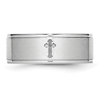 Cobalt Sterling Silver Inlay Satin and Polished Ridged Edge 8mm Band
