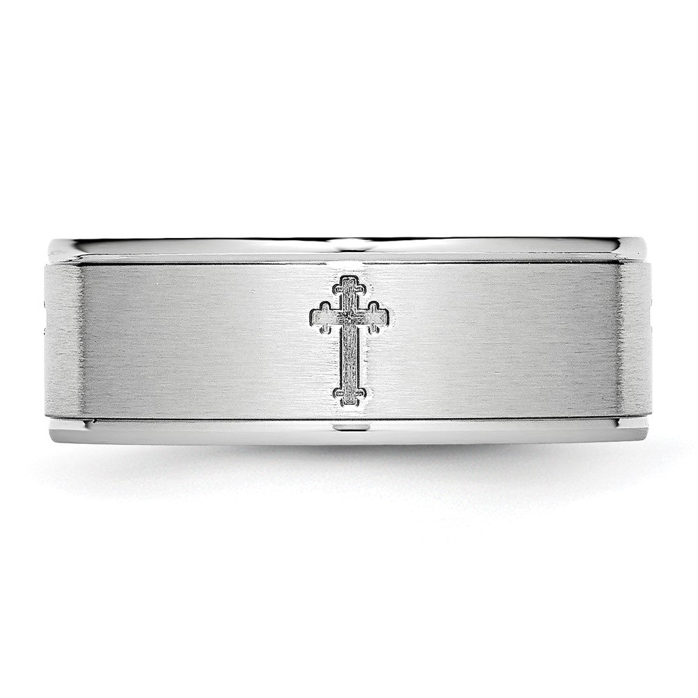 Cobalt Sterling Silver Inlay Satin and Polished Ridged Edge 8mm Band