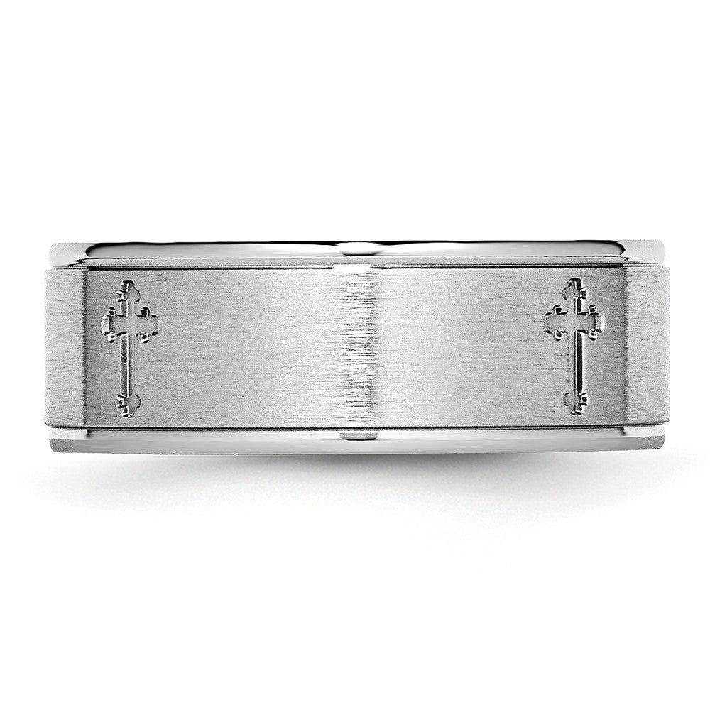 Cobalt Sterling Silver Inlay Satin and Polished Ridged Edge 8mm Band