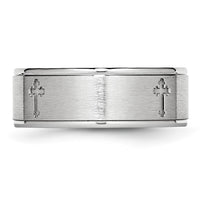 Cobalt Sterling Silver Inlay Satin and Polished Ridged Edge 8mm Band