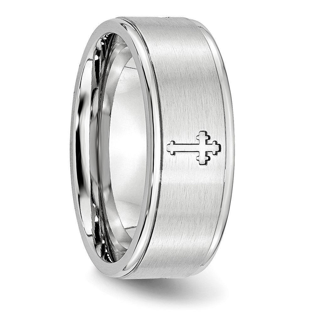Cobalt Sterling Silver Inlay Satin and Polished Ridged Edge 8mm Band