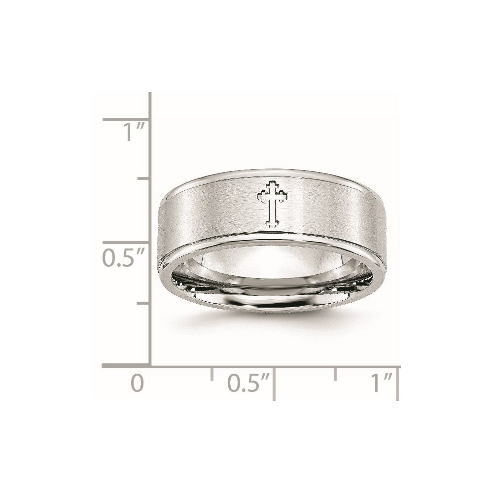 Cobalt Sterling Silver Inlay Satin and Polished Ridged Edge 8mm Band