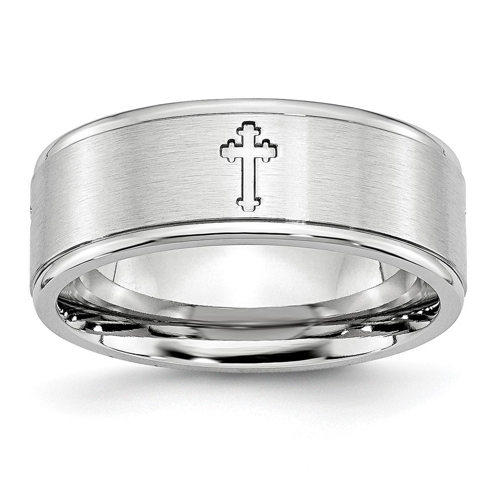 Cobalt Sterling Silver Inlay Satin and Polished Ridged Edge 8mm Band
