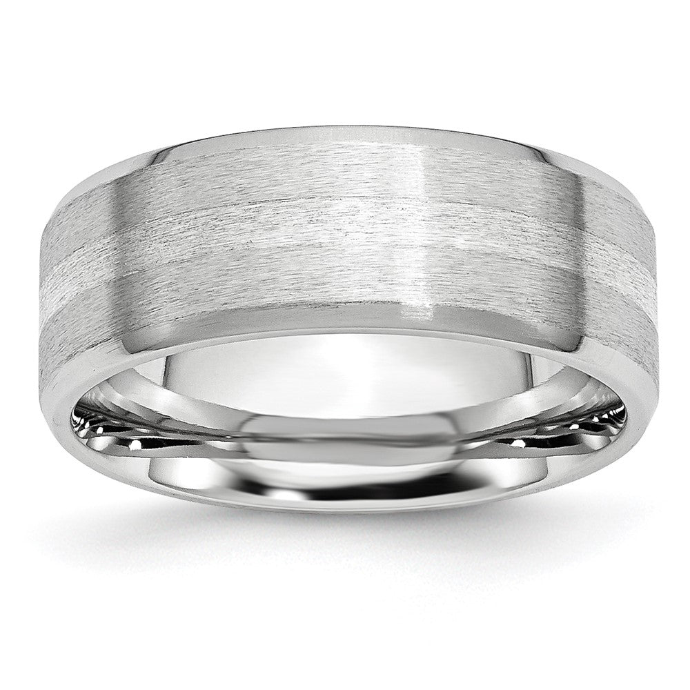 Cobalt Sterling Silver Inlay Satin/Polished Beveled Edge 8mm Band