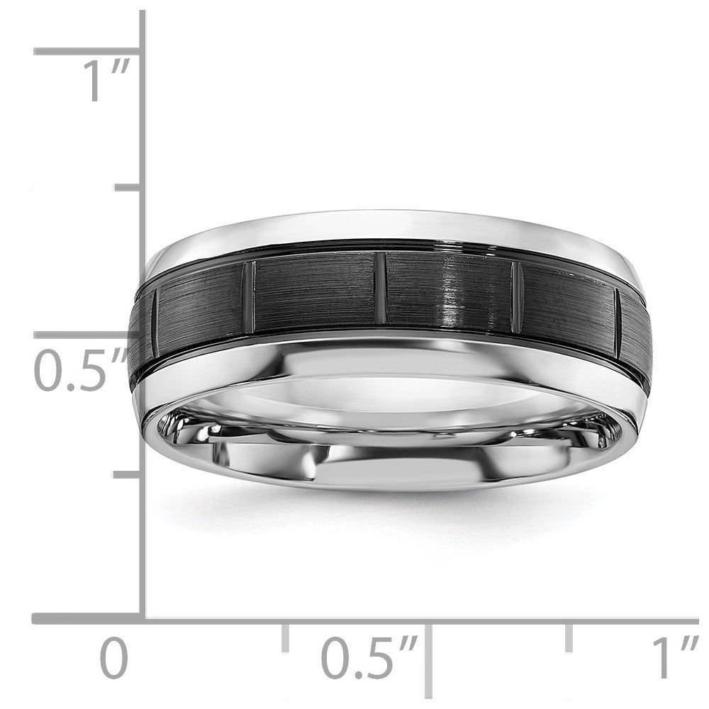 Cobalt Polished w/Brushed Black IP-plated Grooved Center 8mm Band