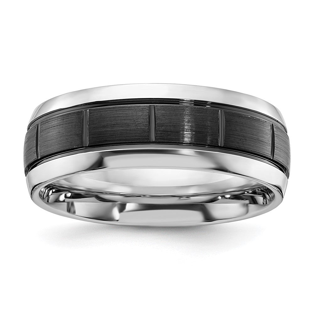 Cobalt Polished w/Brushed Black IP-plated Grooved Center 8mm Band