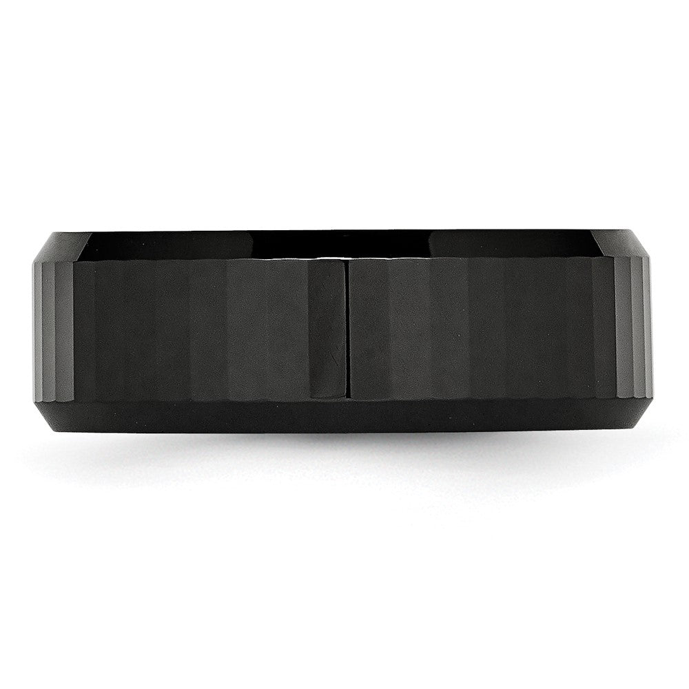 Ceramic Black Faceted Beveled Edge 8mm Polished Band
