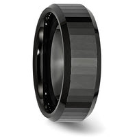 Ceramic Black Faceted Beveled Edge 8mm Polished Band