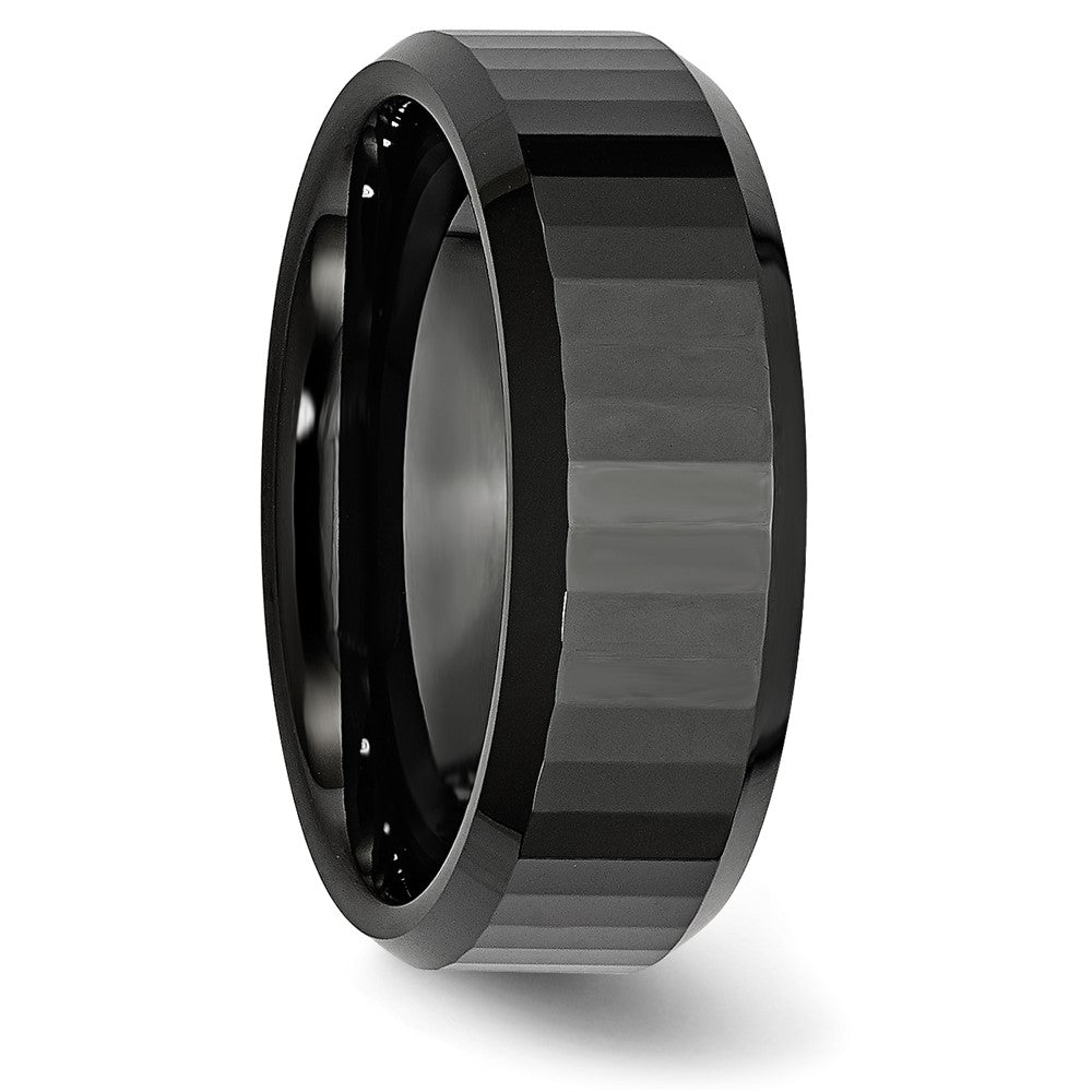 Ceramic Black Faceted Beveled Edge 8mm Polished Band