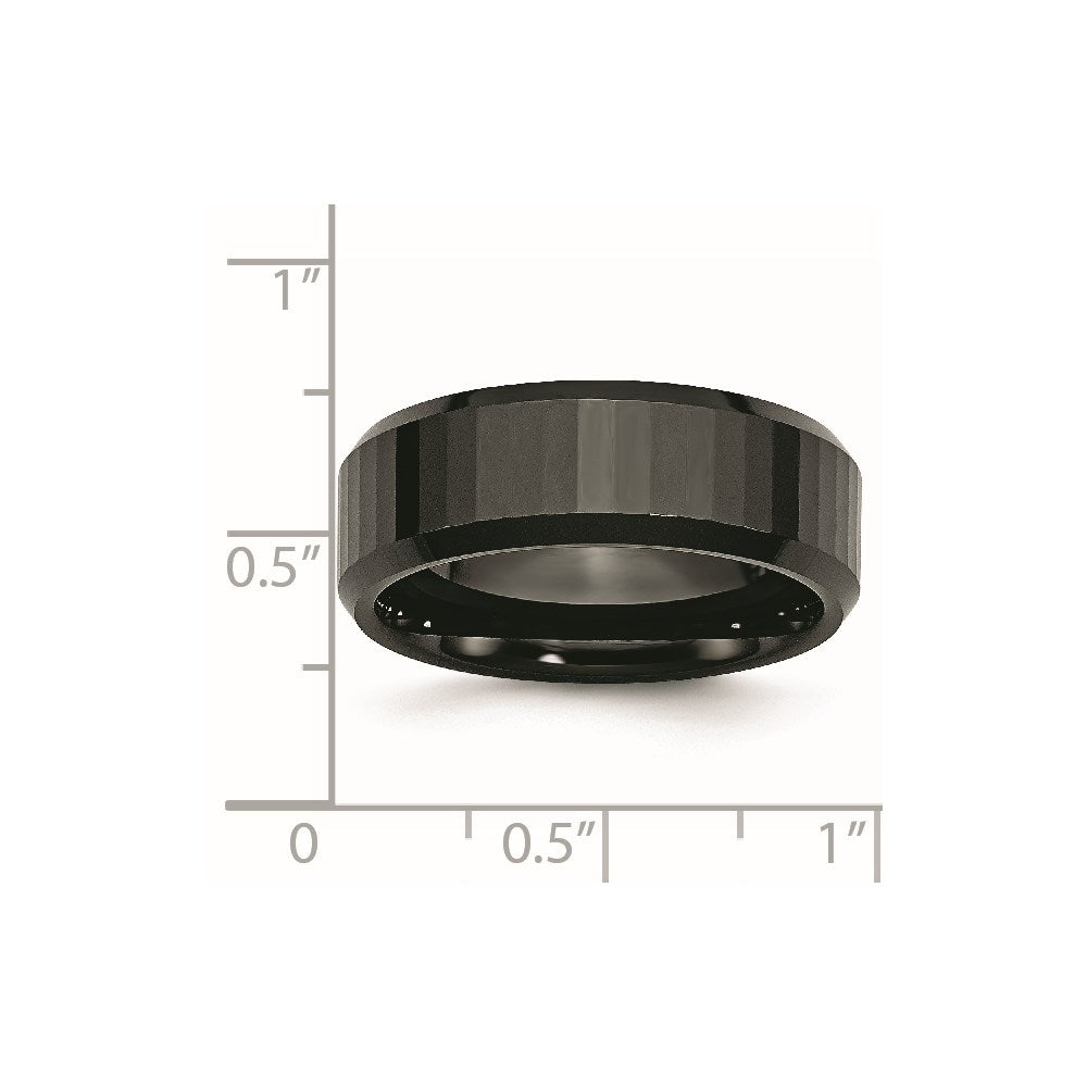 Ceramic Black Faceted Beveled Edge 8mm Polished Band