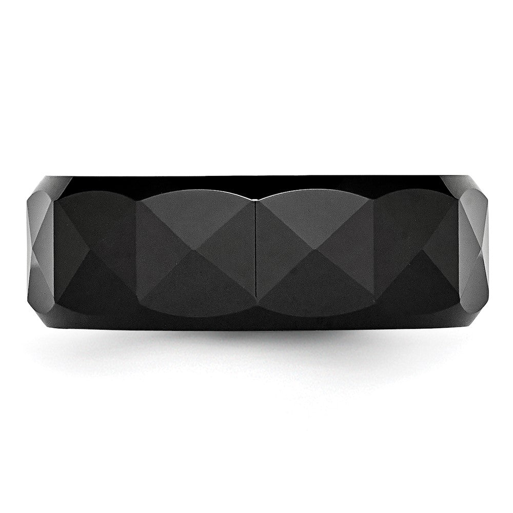 Ceramic Faceted Black 8mm Polished Beveled Edge Band