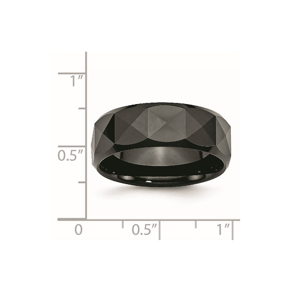 Ceramic Faceted Black 8mm Polished Beveled Edge Band