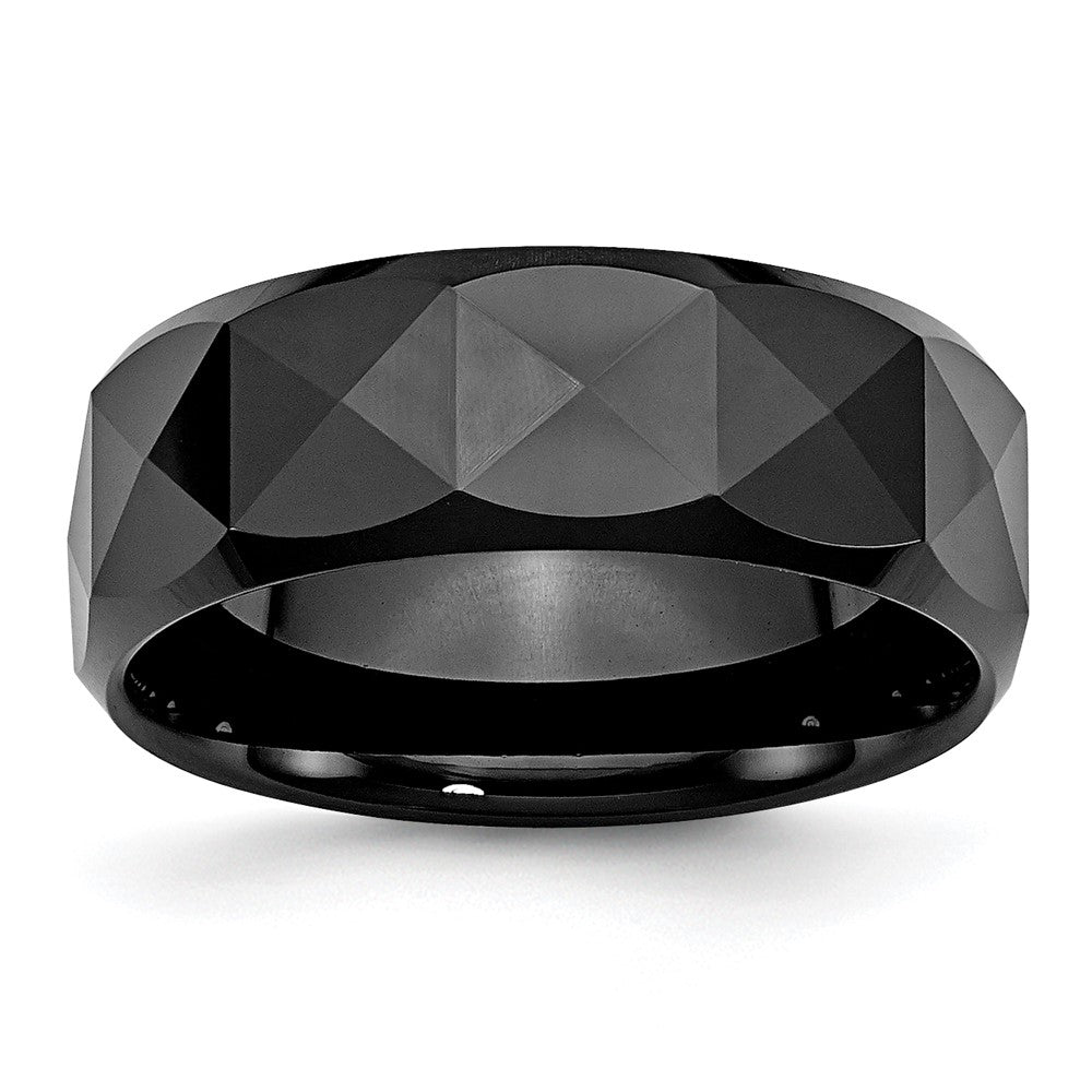 Ceramic Faceted Black 8mm Polished Beveled Edge Band