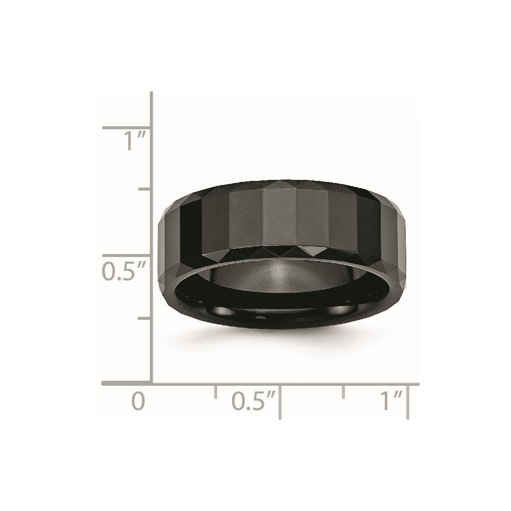 Ceramic Black Faceted 8mm Polished Beveled Edge Band