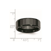 Ceramic Black Faceted 8mm Polished Beveled Edge Band