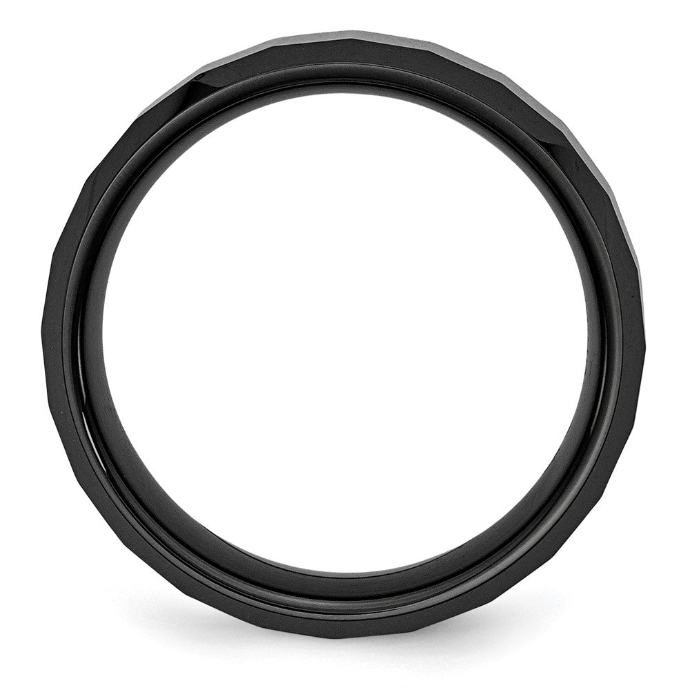 Ceramic Black Faceted Beveled Edge 8mm Polished Band