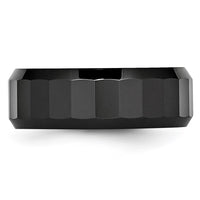 Ceramic Black Faceted Beveled Edge 8mm Polished Band