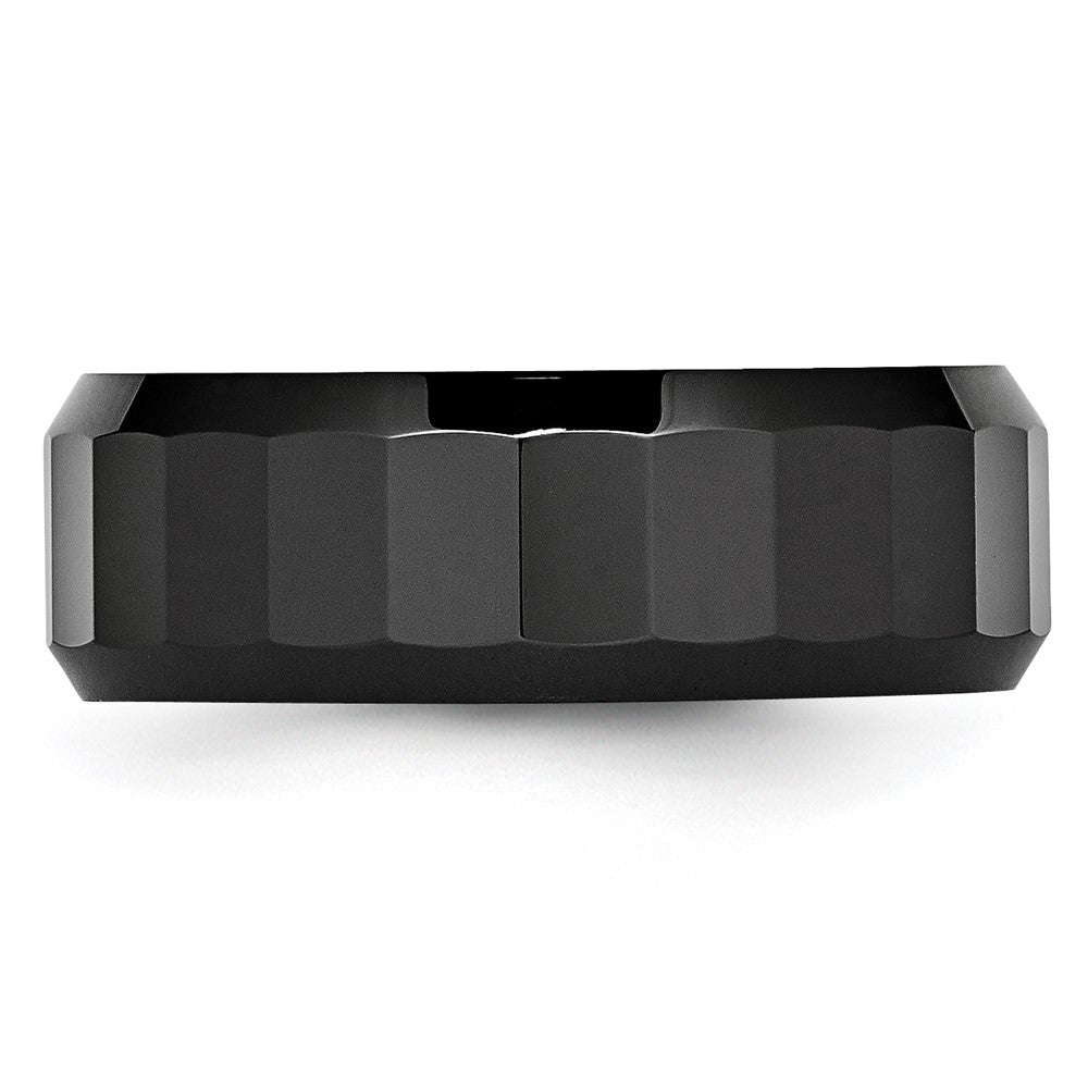Ceramic Black Faceted Beveled Edge 8mm Polished Band
