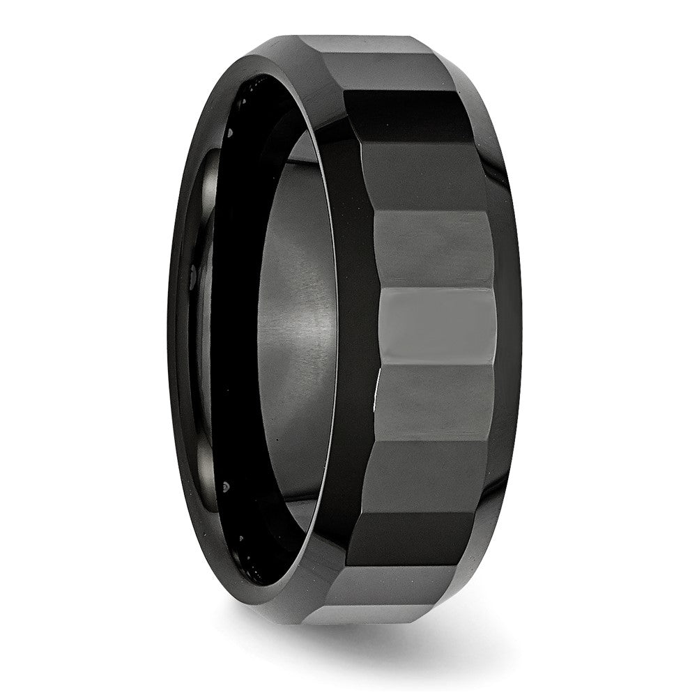 Ceramic Black Faceted Beveled Edge 8mm Polished Band