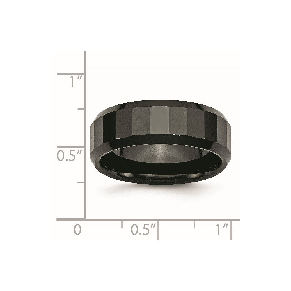 Ceramic Black Faceted Beveled Edge 8mm Polished Band