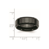 Ceramic Black Faceted Beveled Edge 8mm Polished Band