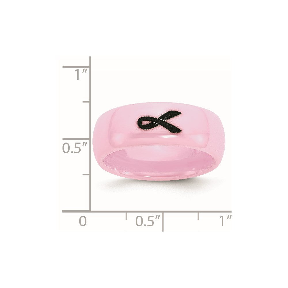 Ceramic Pink Black Laser Accented Ribbon 8mm Polished Band