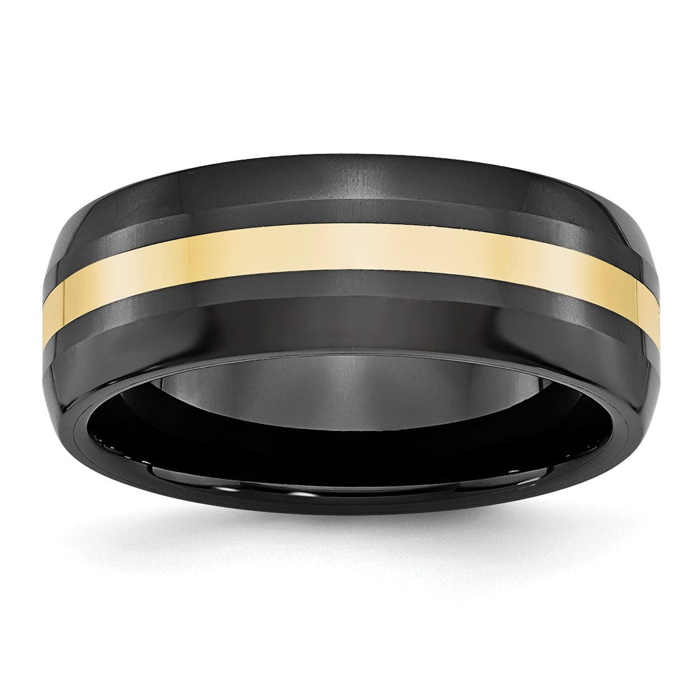 Ceramic Black with14k Polished Inlay 8mm Band