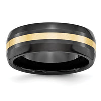 Ceramic Black with14k Polished Inlay 8mm Band