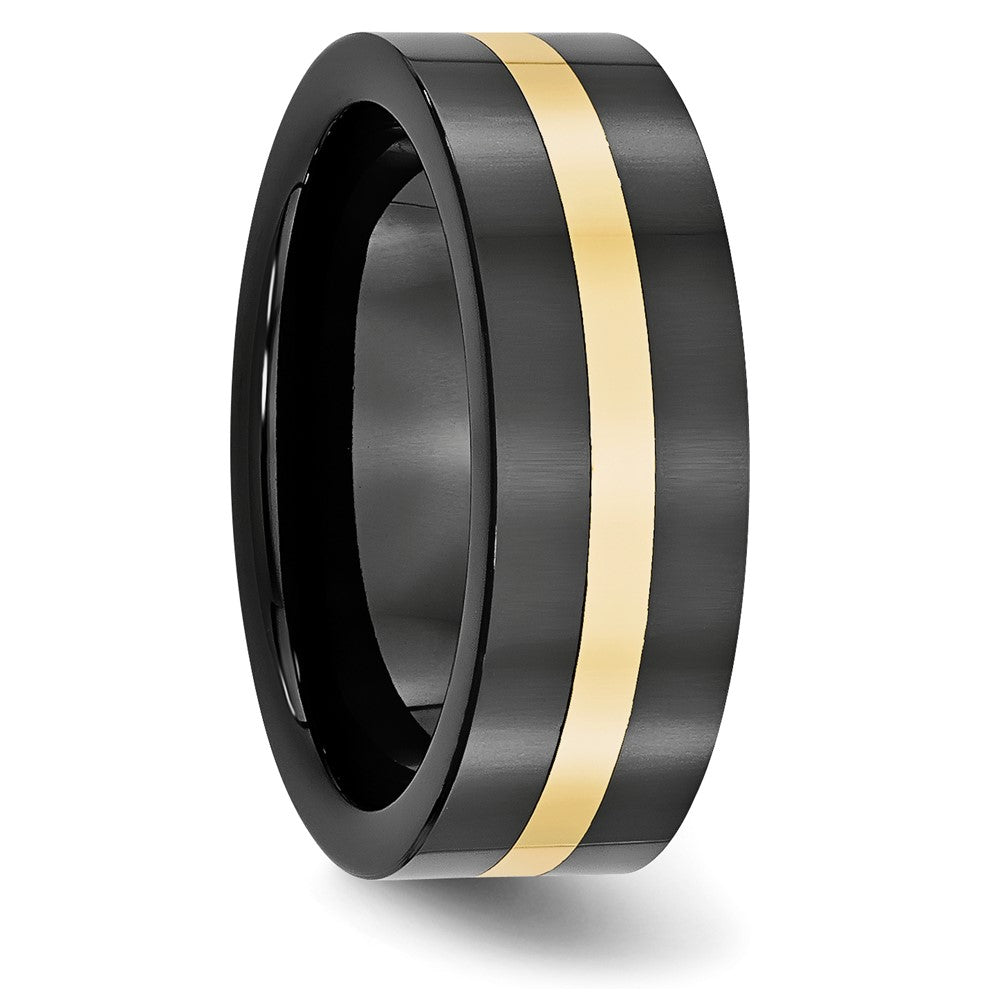 Ceramic Flat Black with 14k Inlay 8mm Polished Band