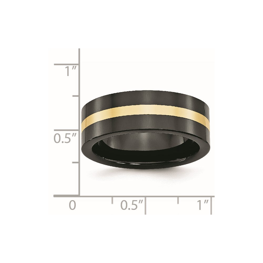 Ceramic Flat Black with 14k Inlay 8mm Polished Band