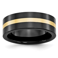 Ceramic Flat Black with 14k Inlay 8mm Polished Band