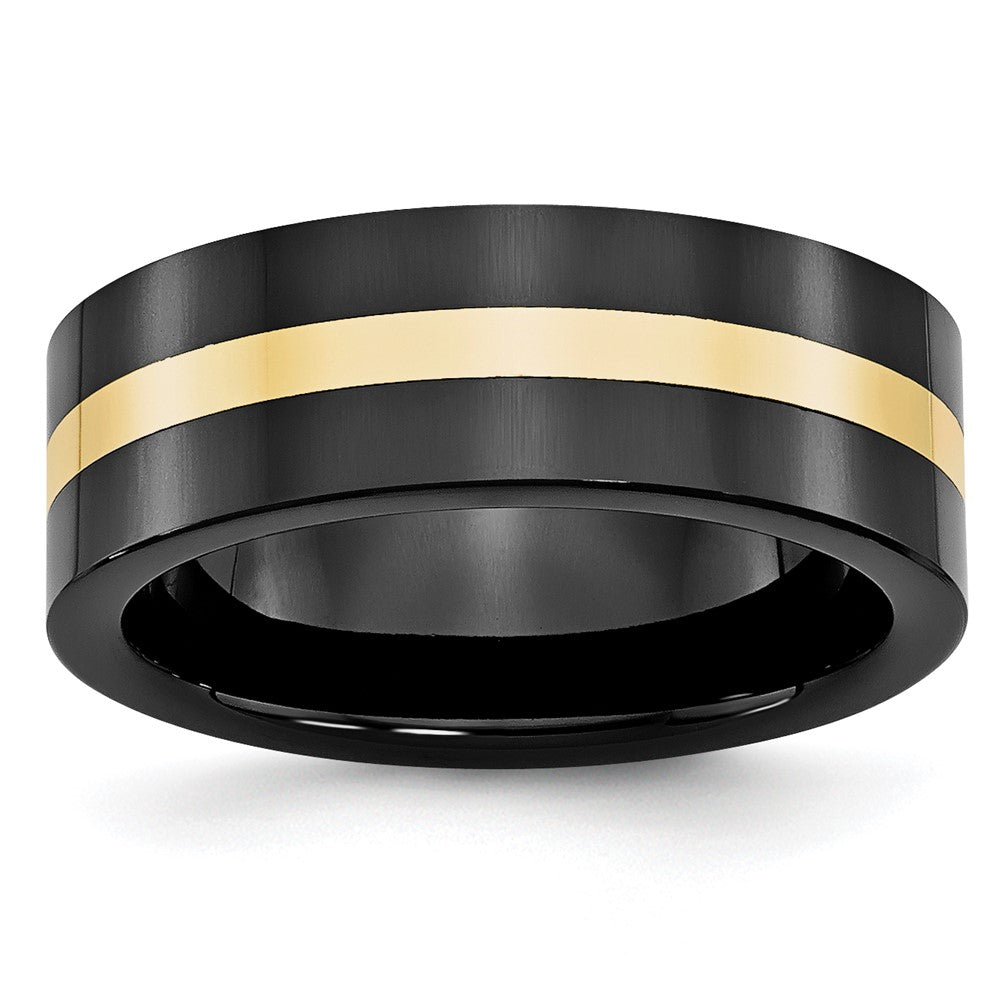 Ceramic Flat Black with 14k Inlay 8mm Polished Band