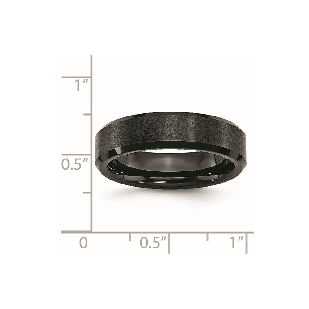 Black Ceramic Beveled Edge 6mm Brushed and Polished Band