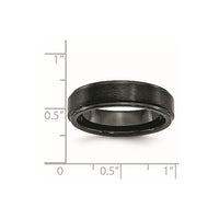 Black Ceramic Ridged Edge 6mm Brushed and Polished Band