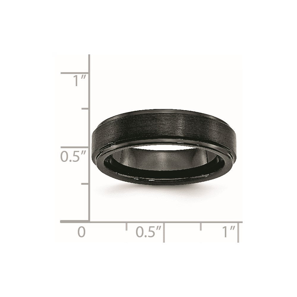 Black Ceramic Ridged Edge 6mm Brushed and Polished Band