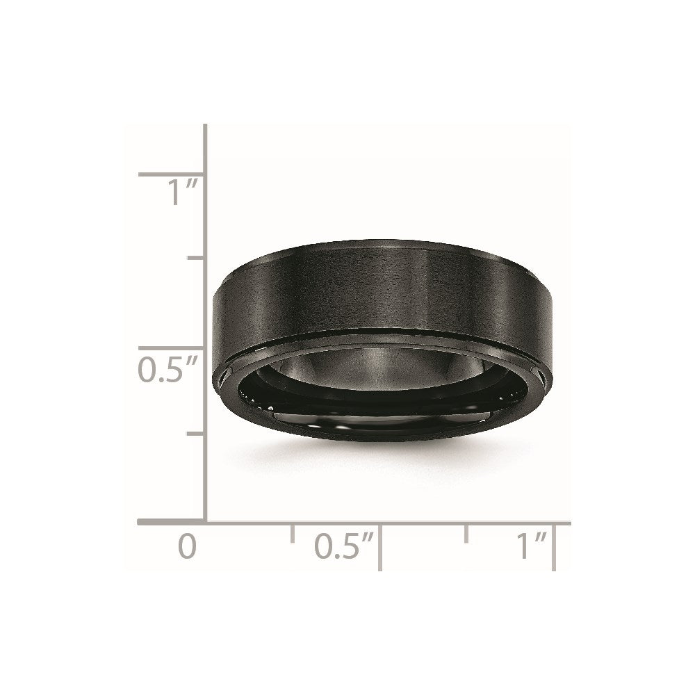 Black Ceramic Ridged Edge 8mm Brushed and Polished Band
