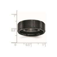 Black Ceramic Ridged Edge 8mm Brushed and Polished Band