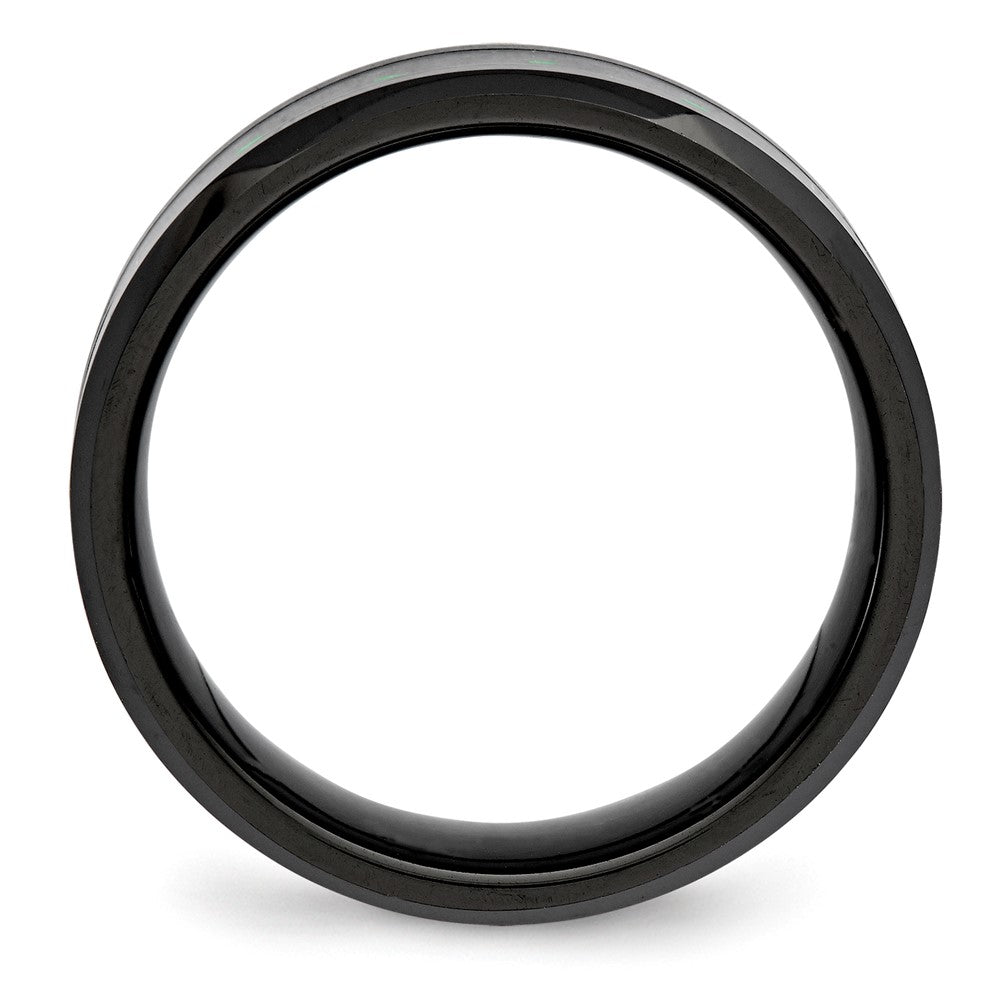 Ceramic Black with Green Carbon Fiber Inlay Beveled Edge Ring