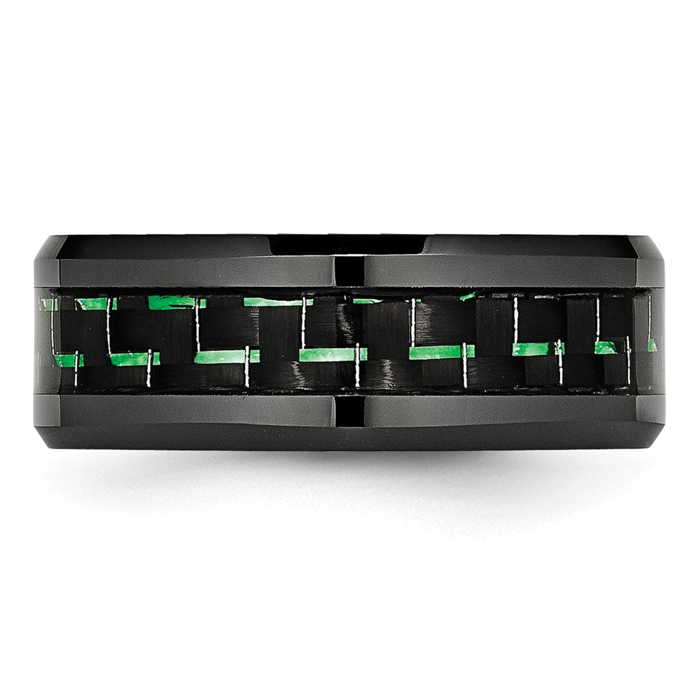 Ceramic Black with Green Carbon Fiber Inlay Beveled Edge Ring
