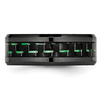 Ceramic Black with Green Carbon Fiber Inlay Beveled Edge Ring