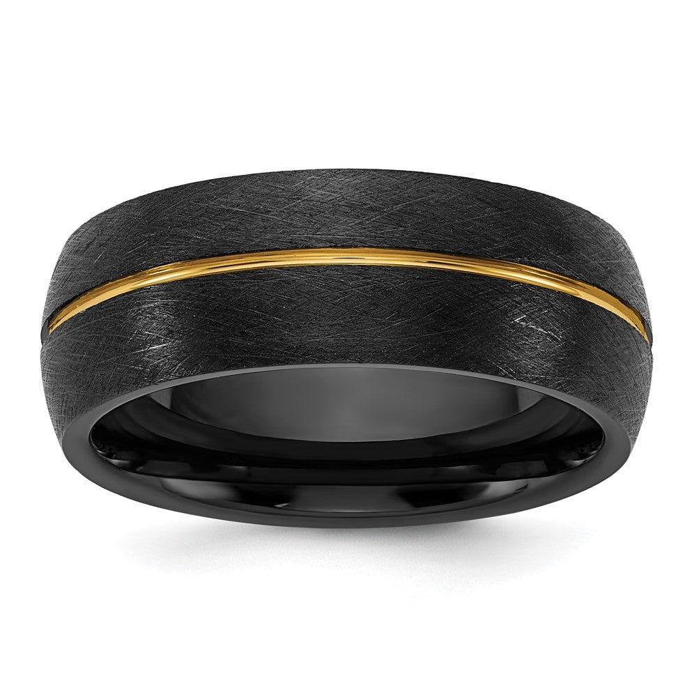 Ceramic Black Scratch Finished with Yellow IP-plated Center 8mm Band