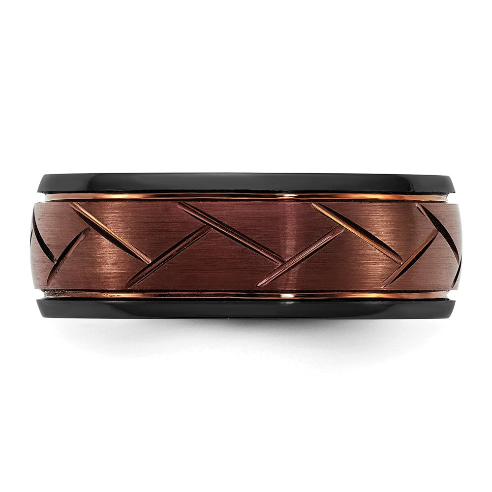 Ceramic Black Polished Bronze IP-plated Scratch Finish Grooved Center 8mm