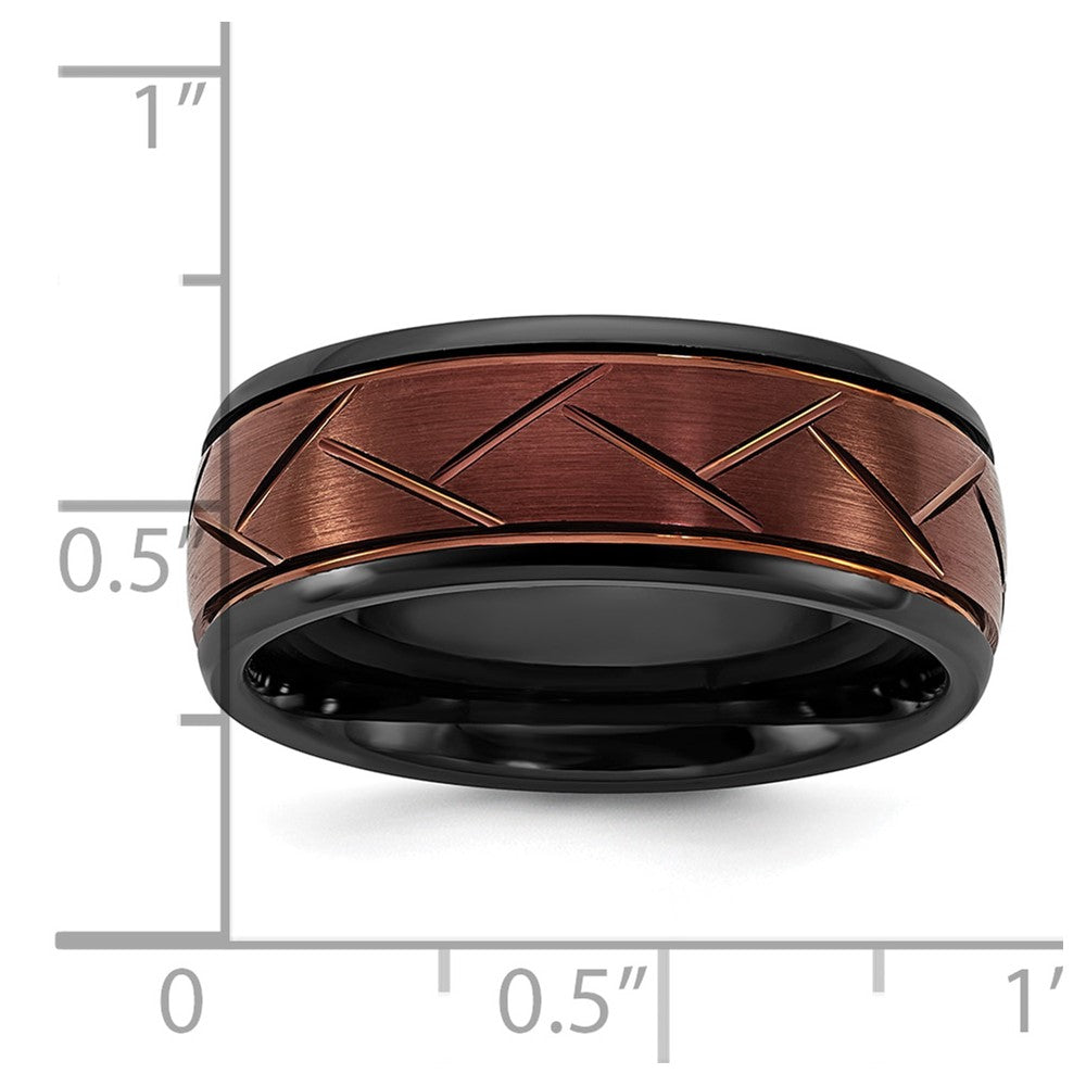 Ceramic Black Polished Bronze IP-plated Scratch Finish Grooved Center 8mm