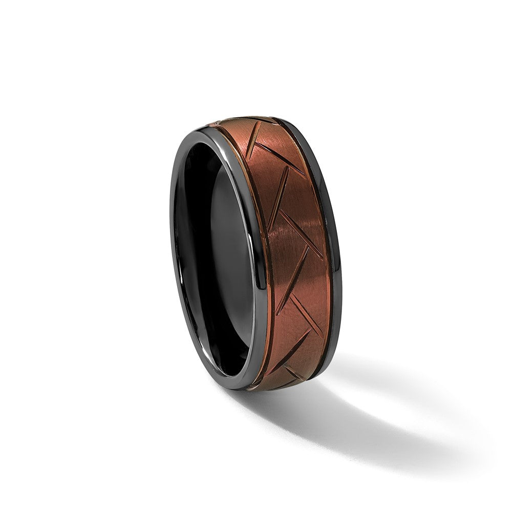 Ceramic Black Polished Bronze IP-plated Scratch Finish Grooved Center 8mm
