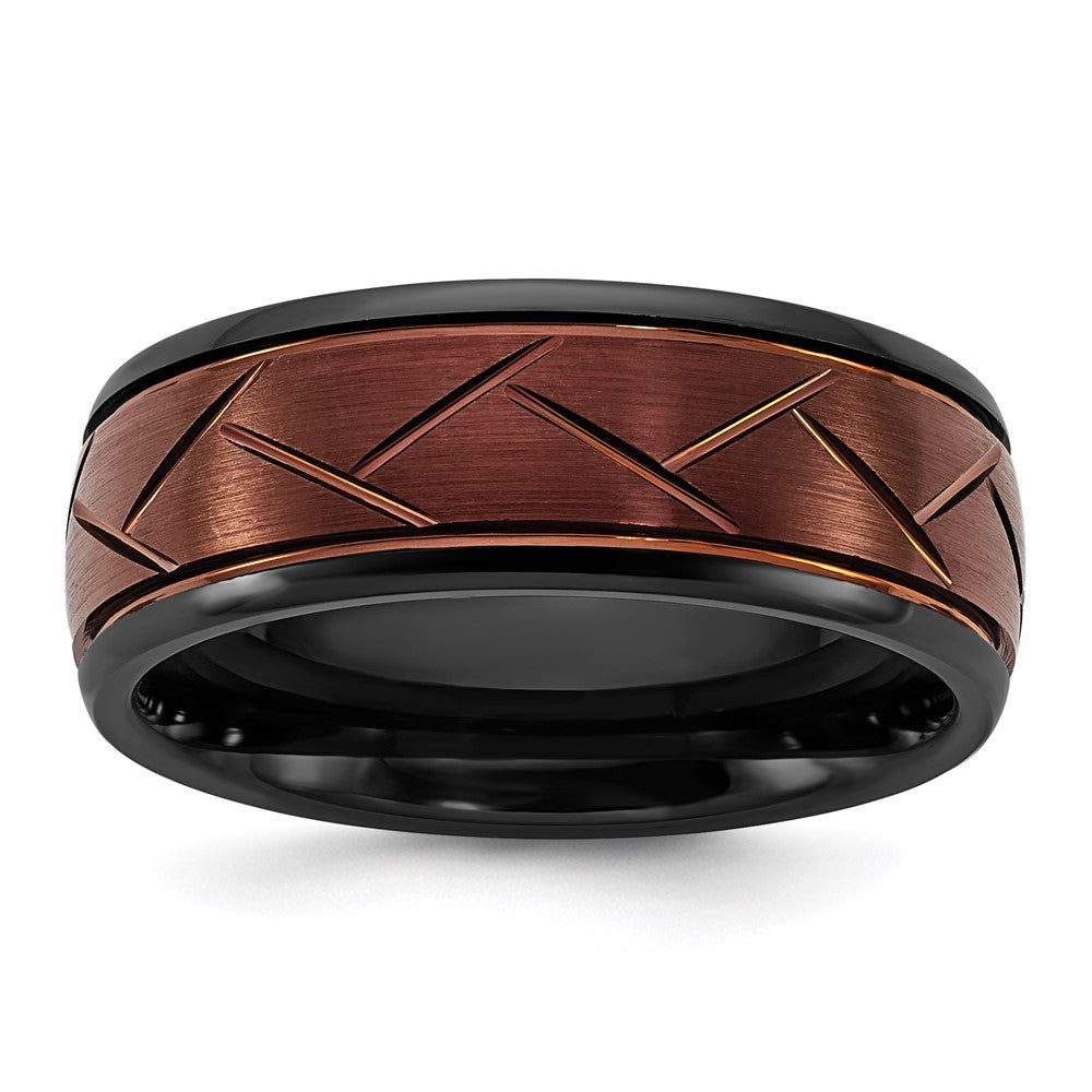 Ceramic Black Polished Bronze IP-plated Scratch Finish Grooved Center 8mm
