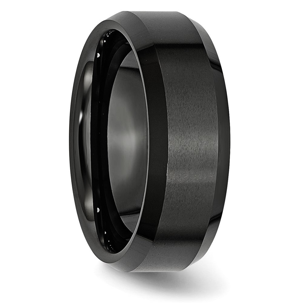 Ceramic Black Beveled Edge 8mm Brushed and Polished Band